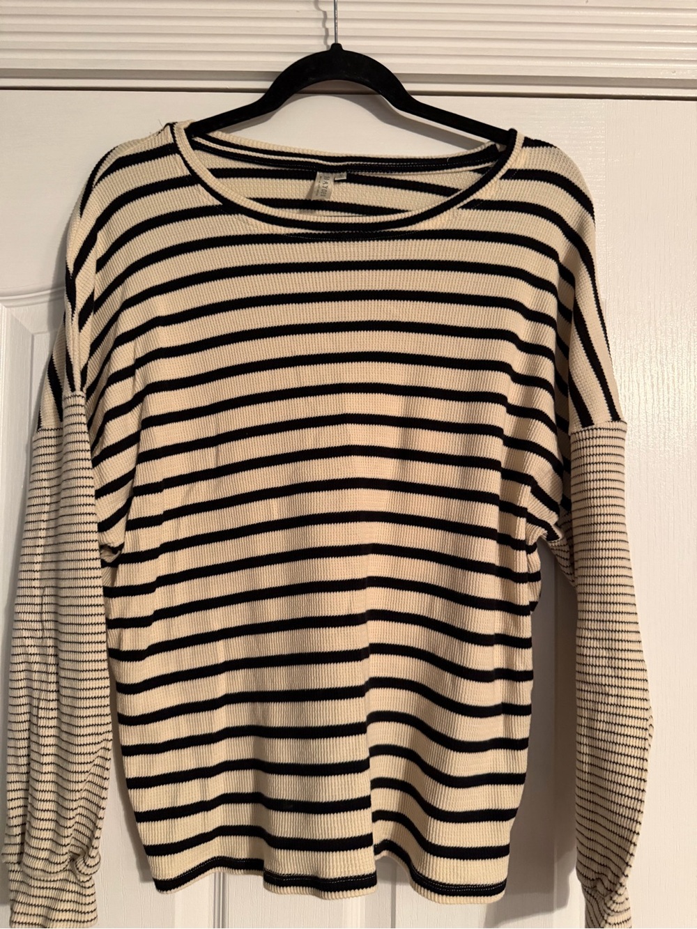 Hayden Black & Cream Striped Long Sleeve Top